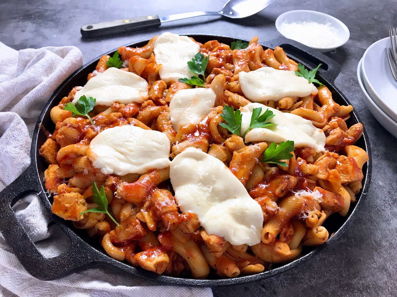 Chicken Marinara with Pasta and Fresh Mozzarella