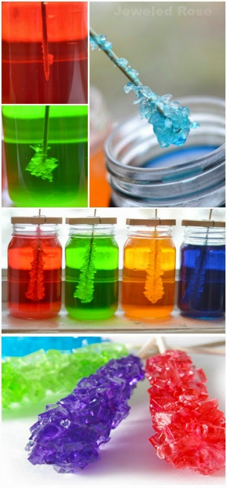 ROCK CANDY EXPERIMENT: A beautiful Science experiment & a yummy treat all in one. My kids loved checking on their jars each day to see if the rock candy had grown!