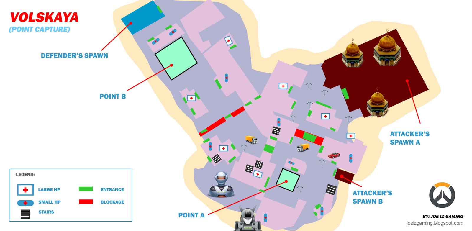 Joe Iz Gaming Blog Overwatch Volskaya Industries Top View Map Layout Health Packs Location