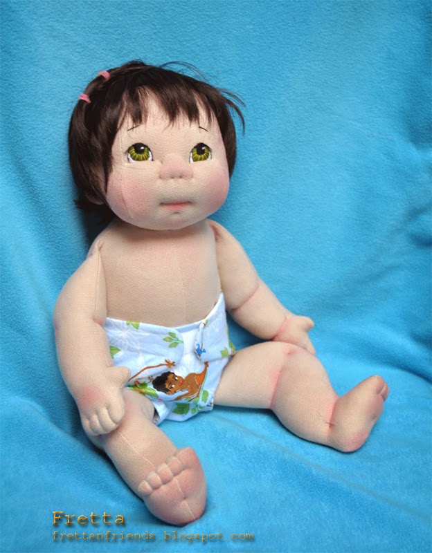 Fretta: Textile Baby Doll. Brown Hair / Green Eyes. 40.6 cm / 16