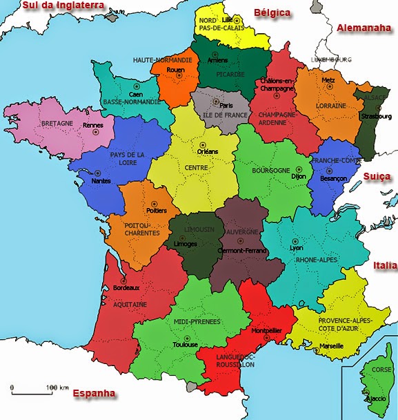 Mapa da França e suas Regiões