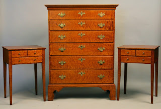 Tiger Maple Chest and Nightstands