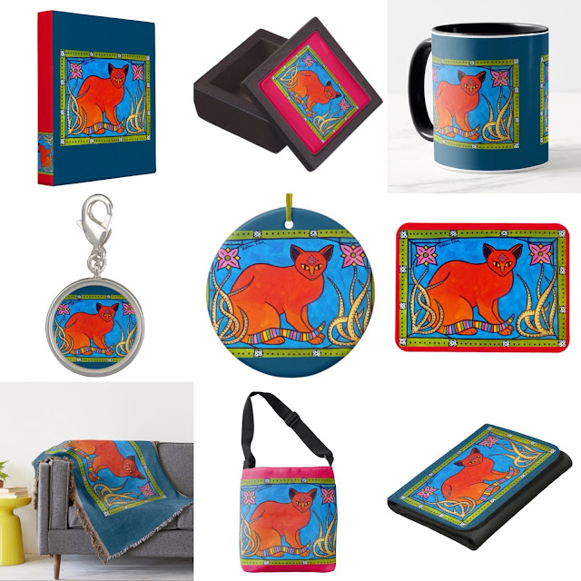 Cats of Karavella Indian Cat With Lilies Cat Art by Cats of Karavella