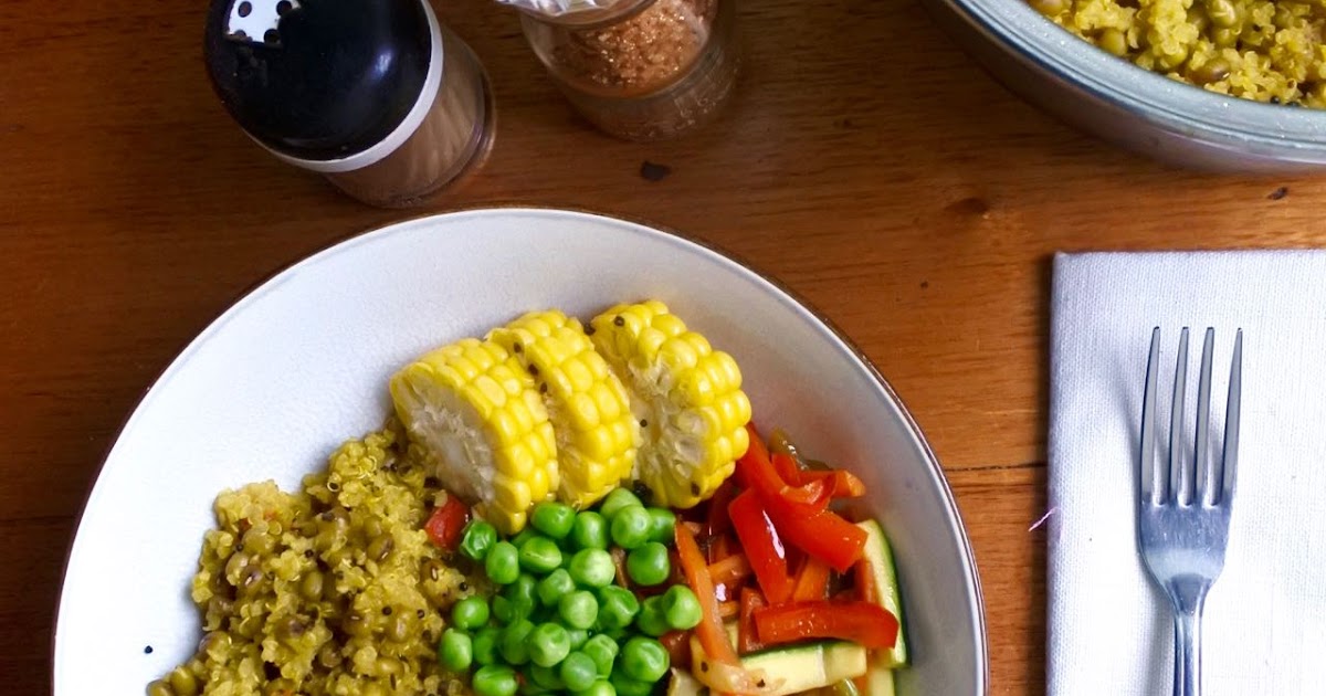 Green Gourmet Giraffe Mung beans and quinoa in a spicy broth