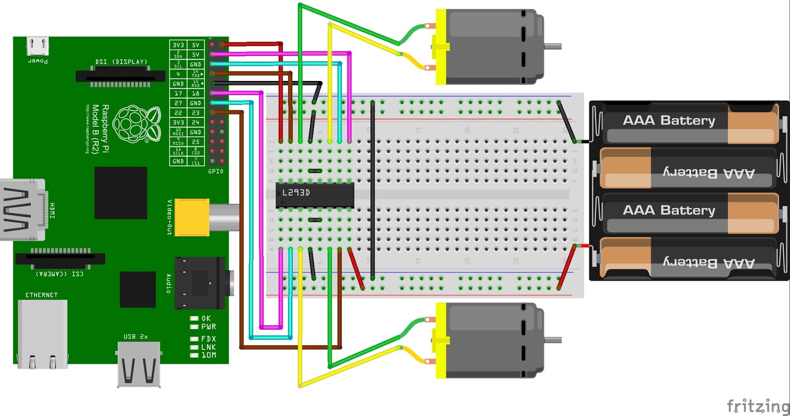 Building Raspberry Pi Robot Control 4 DC Motors using L298N or L293D