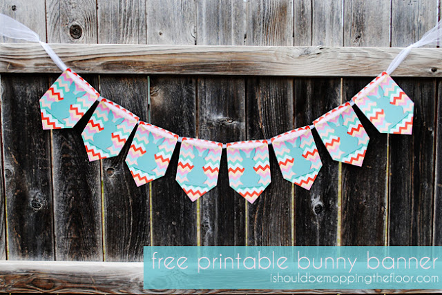 Free Printable Bunny Banner from ishouldbemoppingthefloor{dot}com. Print as many as you like. Would be super cute with cotton balls on their bottoms! #Easter, #FreePrintable, #EasterPrintable