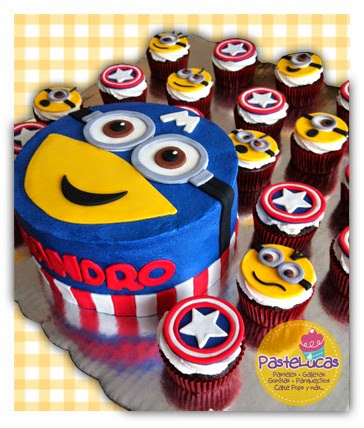 PasteLucas: Minion Capitán América pastel y panquecitos