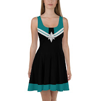 Green and Black Skater Dress Design Inspired by Captain Marvel Costume Green Cosplay by Brie Larson