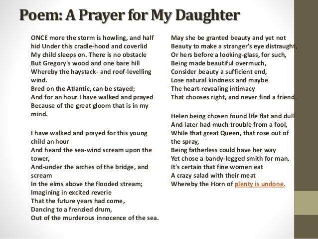 wb yeats a prayer for my daughter
