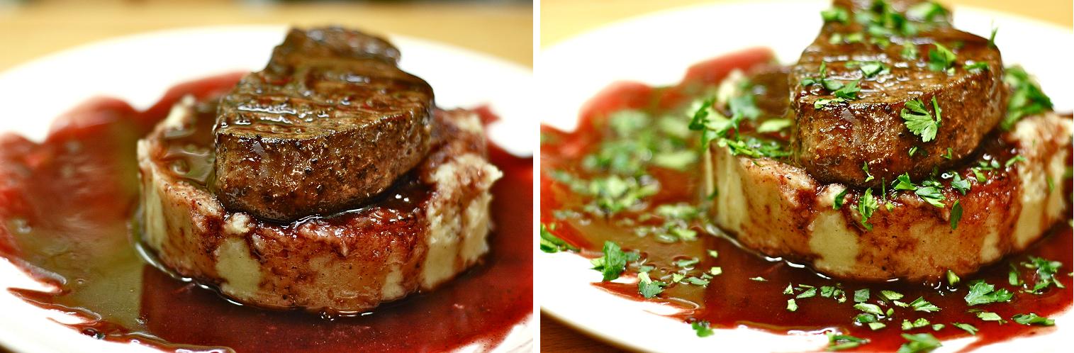 Olio Aglio: Steak with Red Wine Sauce, Mashed Potatoes & Celeriac