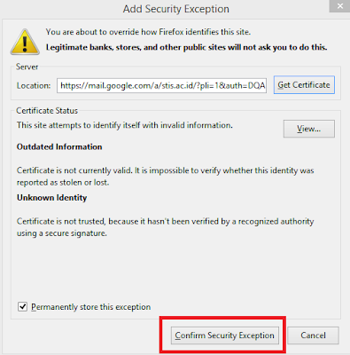 Pilih "Confirm security Exception"