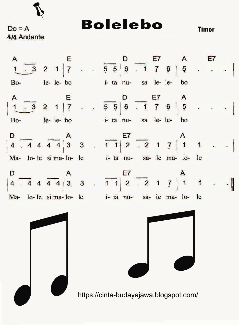 Not Lagu Bolelebo Enak Not Lagu Bolelebo Enak