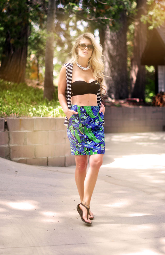 tropical print skirt with bustier top