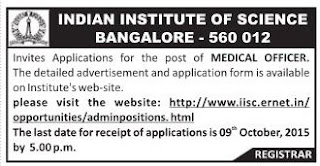Applications are invited for Medical Officer vacancy in IIS Bangalore
