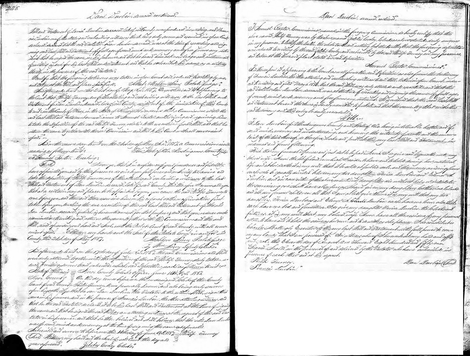 Durbin Family History Daniel "Dann" Durbin Will 1856