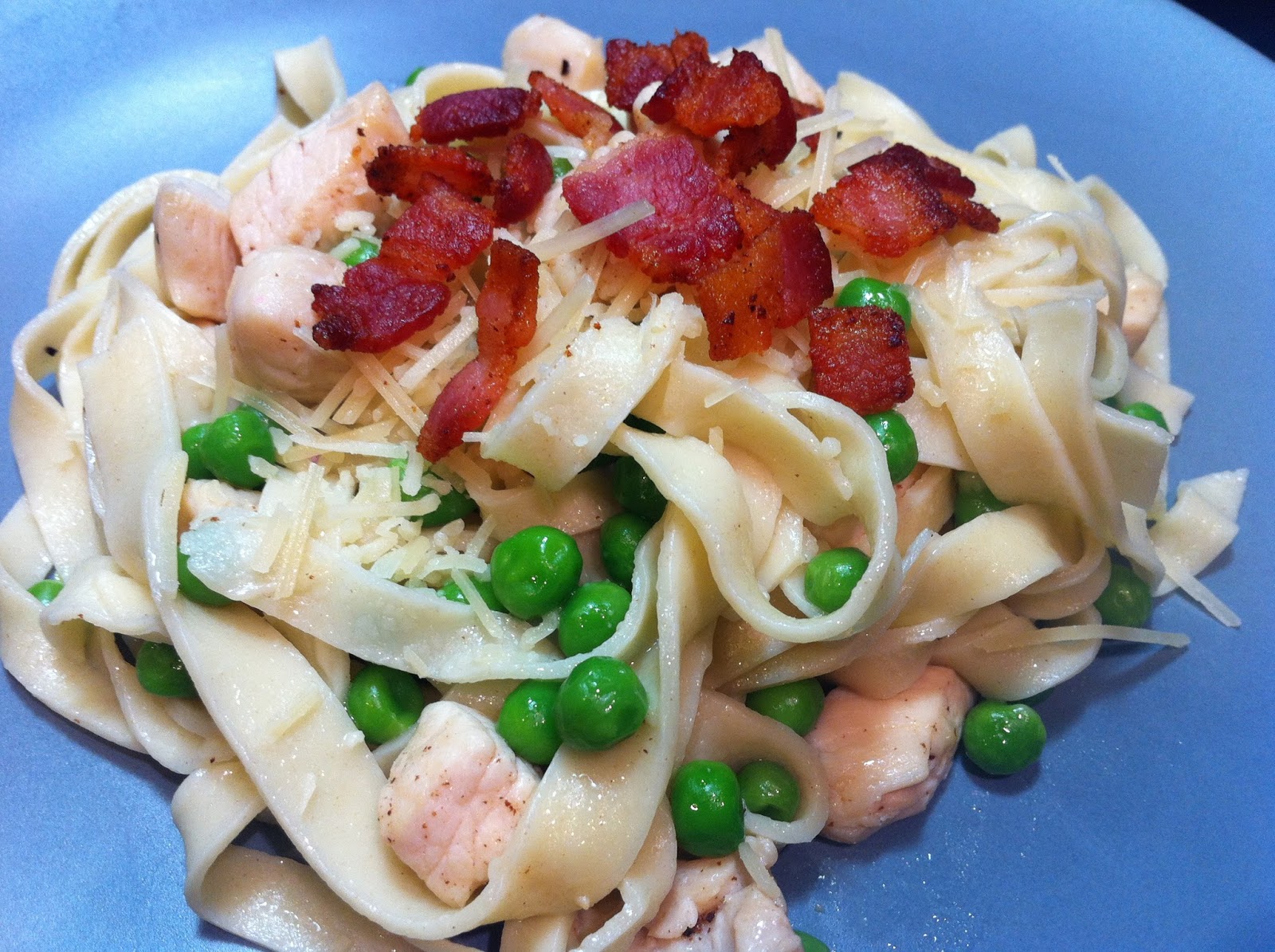 Cooking with SAHD Chicken Linguine with Peas, Parmesan and Bacon