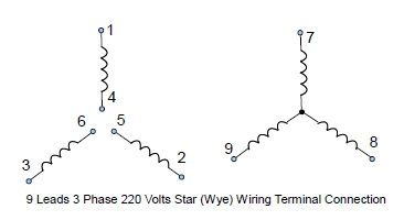 9 Leads Terminal Wiring Guide for Dual Voltage Star (Wye ...