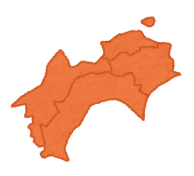 四国地方の地図のイラスト（地方区分）県境あり