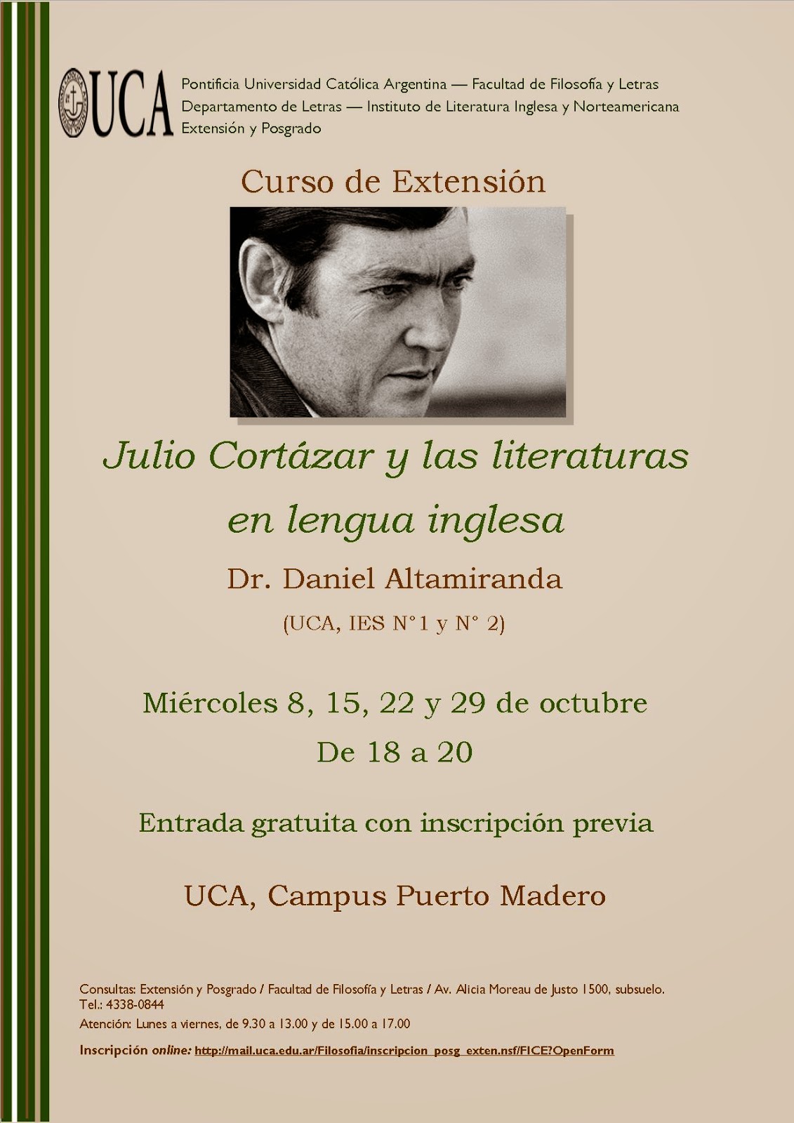 Centro de Estudios de Narratología: Julio Cortázar y las literaturas en  lengua inglesa. Curso de extensión.