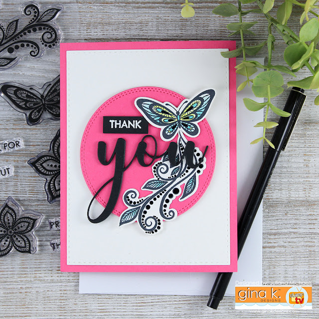 Thank You Card by Juliana Michaels featuring Gina K Designs BoHo Flowers Stamp Set and You Die