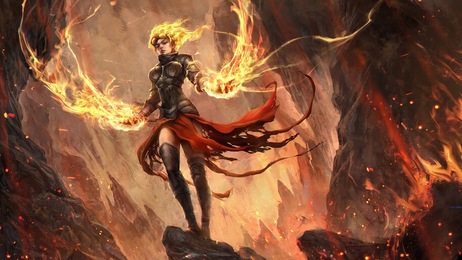 Fantasy, Flame, Magic, Warrior, Girl, 4K, #4.614