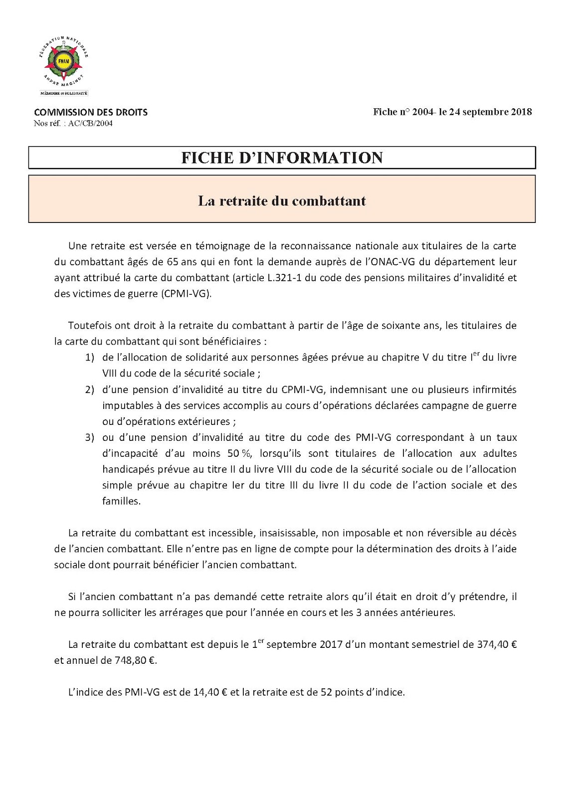 Fncv Section Indre Et Loire Info La Retraite Du Combattant