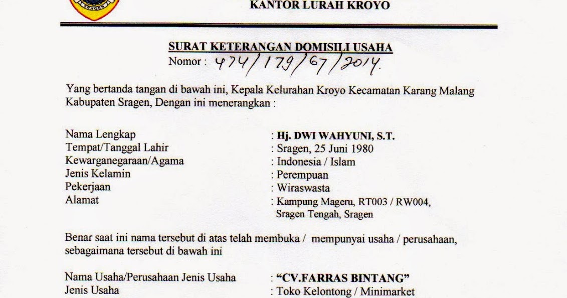 Contoh Surat Keterangan Domisili Kota Malang Contoh Surat