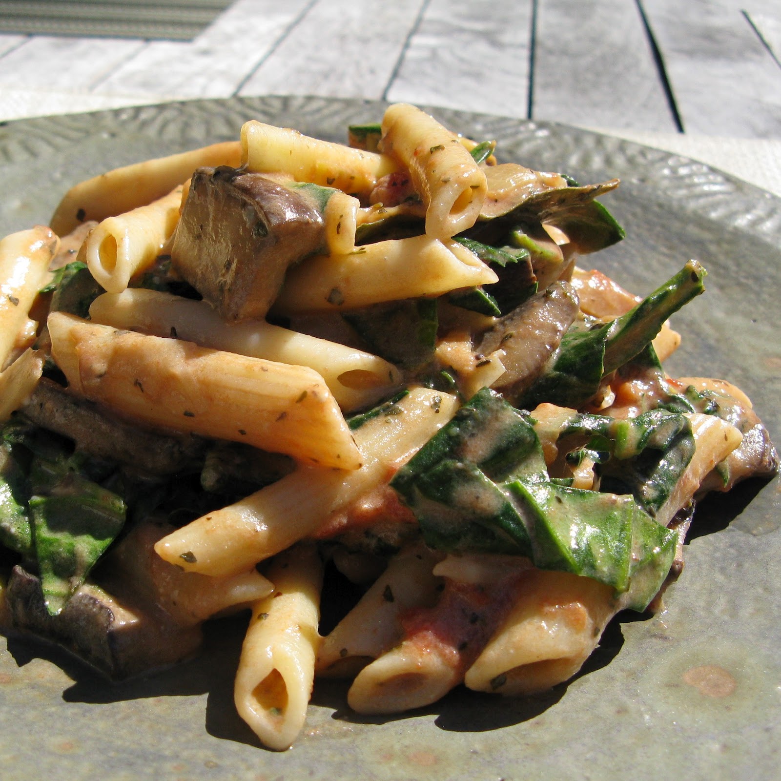 dorian allyn in the kitchen Portobello and Spinach Penne with Creamy