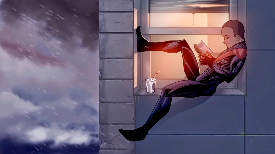 Art of the Day: Spider-Man (Miles Morales) Reading.