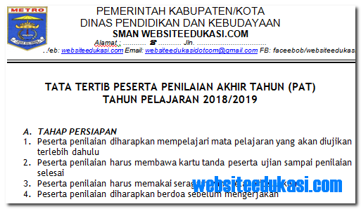 Tata Tertib Peserta Pat Tahun Pelajaran 2018 2019