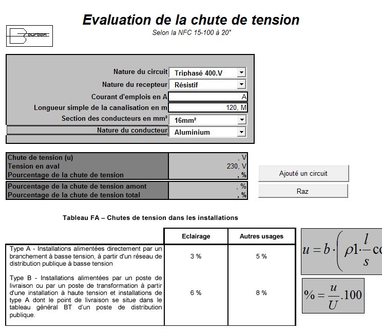 Calcul de chute de tension avec excel  Cours génie civil  Outils