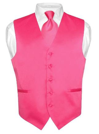 Men's hot pink fuchsia dress vest and necktie set for suit or tuxedo 