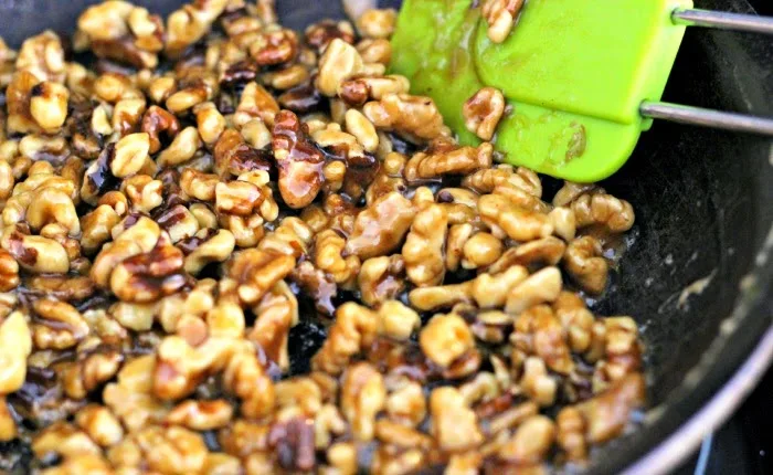 Maple Syrup Glazed Walnuts | Renee's Kitchen Adventures Two ingredients make this super simple snack so easy and healthy!
