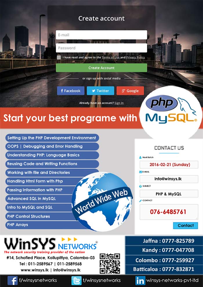 WinSYS Networks (Pvt) Ltd. was established in May 2003 with the prime intention of providing Hi Tech training and Consulting for corporate sector. In short period of time we have built reputation as a professional organization of very high integrity. Today WinSYS Networks, has become a premier training & consultancy company for networking, network security, & internet technologies in Sri Lanka, Human resources of WinSYS Networks include senior network consultants, business consultants, network security experts, project managers, system analysts and professional trainers. 