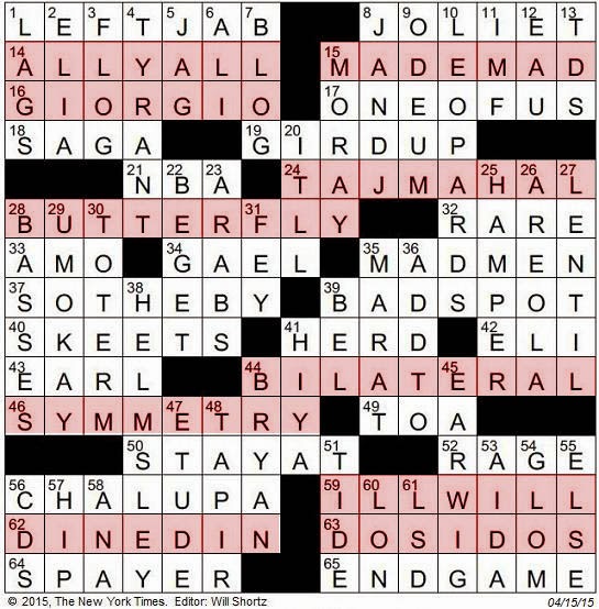 The New York Times Crossword in Gothic 04.15.15 — Bilateral Symmetry