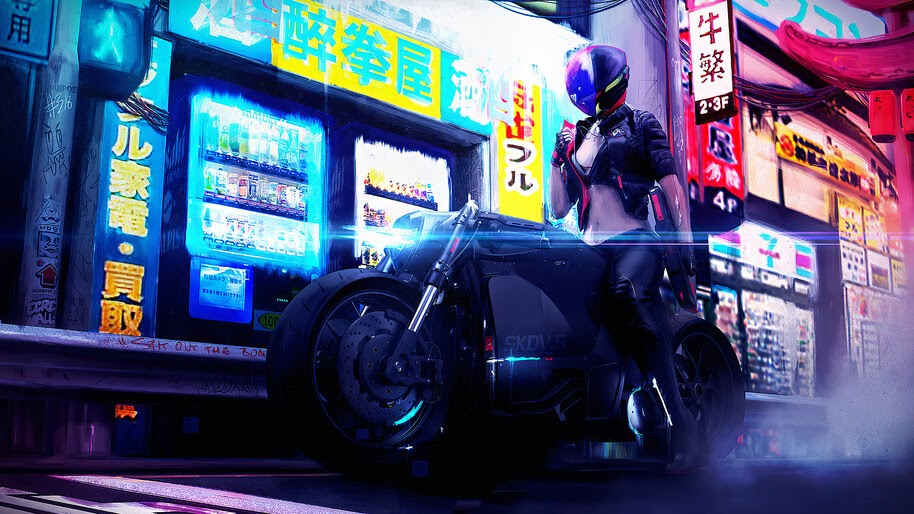 Cyberpunk, Girl, Motorcycle, 4K, #6.426