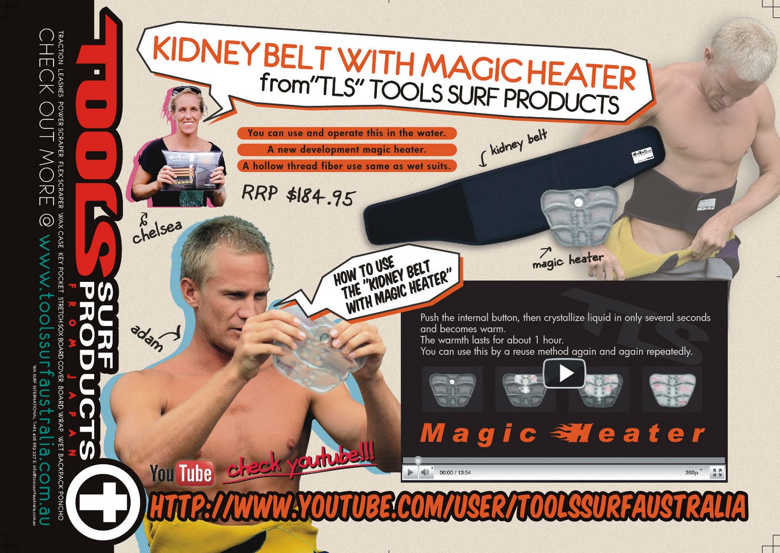 Tools Surf Australia Heated Wetsuit, Kidney belt with magic heater