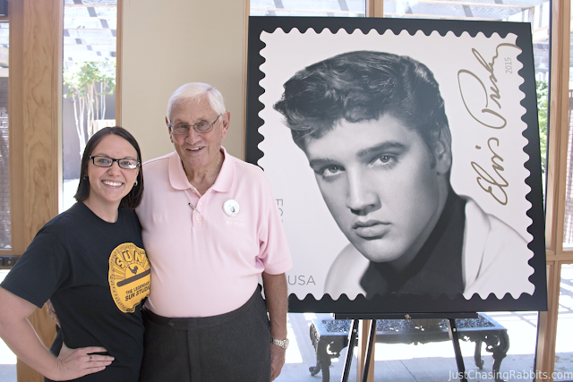 Stamp Dedication at Elvis' Birthplace with Mr. Guy Harris, historian at the birthplace and Elvis' childhood friend