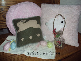 Eclectic Red Barn: Display of bunny pillows for Easter
