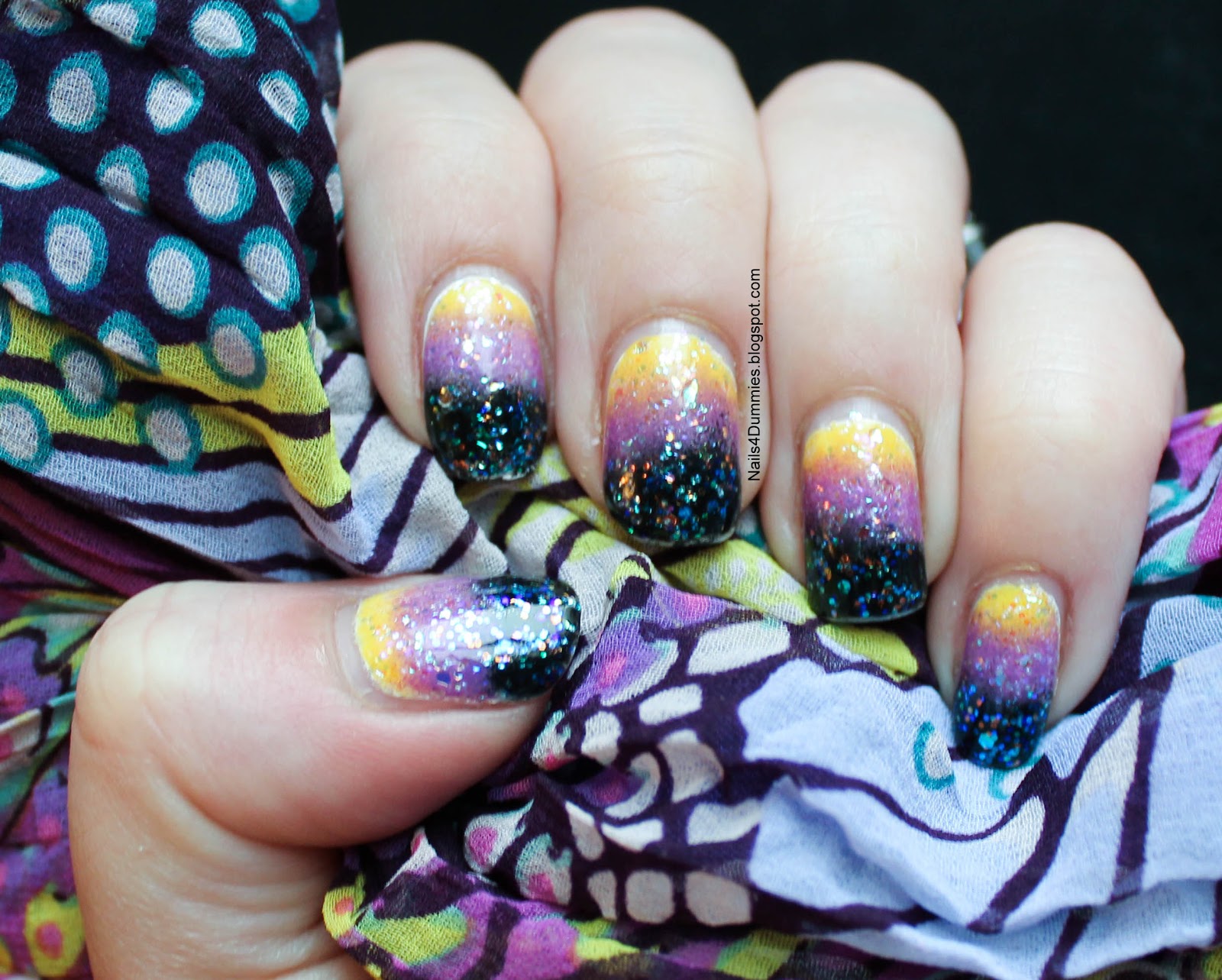 Nails 4 Dummies!: Black, Purple and Yellow Gradient Nails