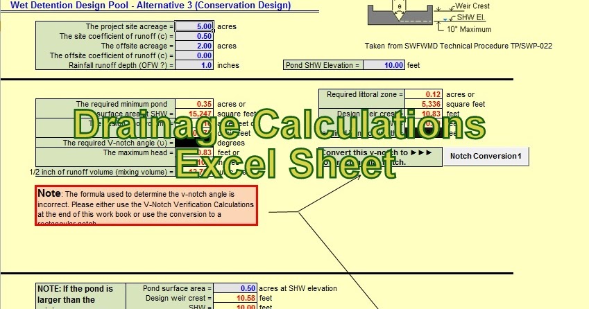Engineering-xls: Drainage Calculations Excel Sheet
