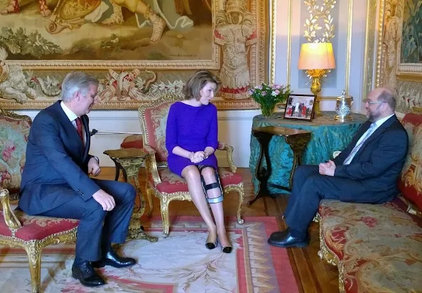 King Philippe, Martin Schulz and Queen Mathilde - Queen Mathilde Style