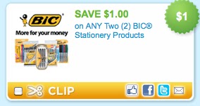 $1/2 Bic Stationary Products Coupon = 20ct Free Bic Pens ~ The Freebie ...