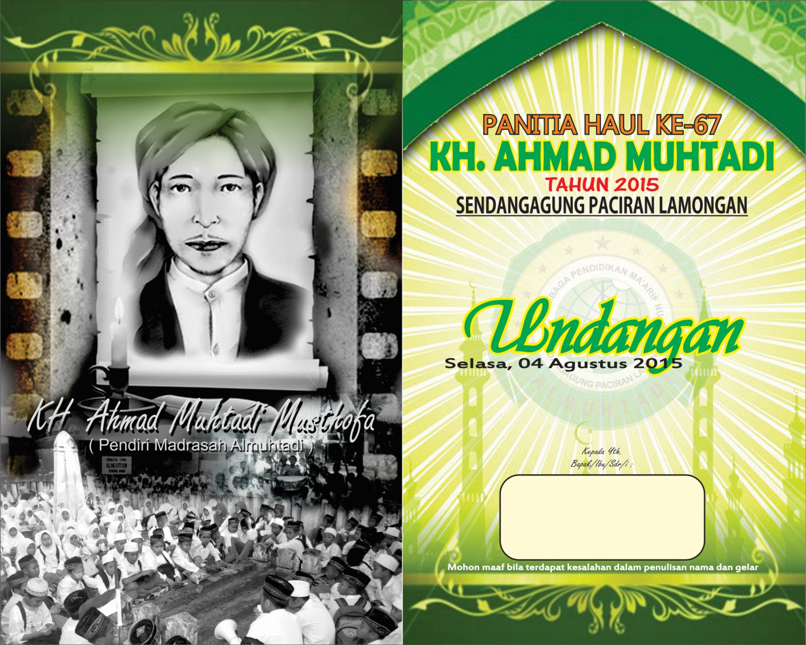 DESAIN UNDANGAN HAUL KE67 KH. AHMAD MUHTADI KANG AIDI