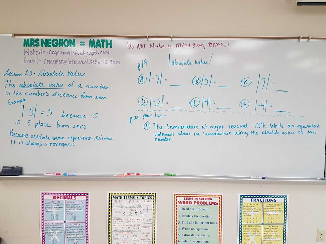 Mrs. Negron 6th Grade Math Class: Lesson 1.3 Absolute Value
