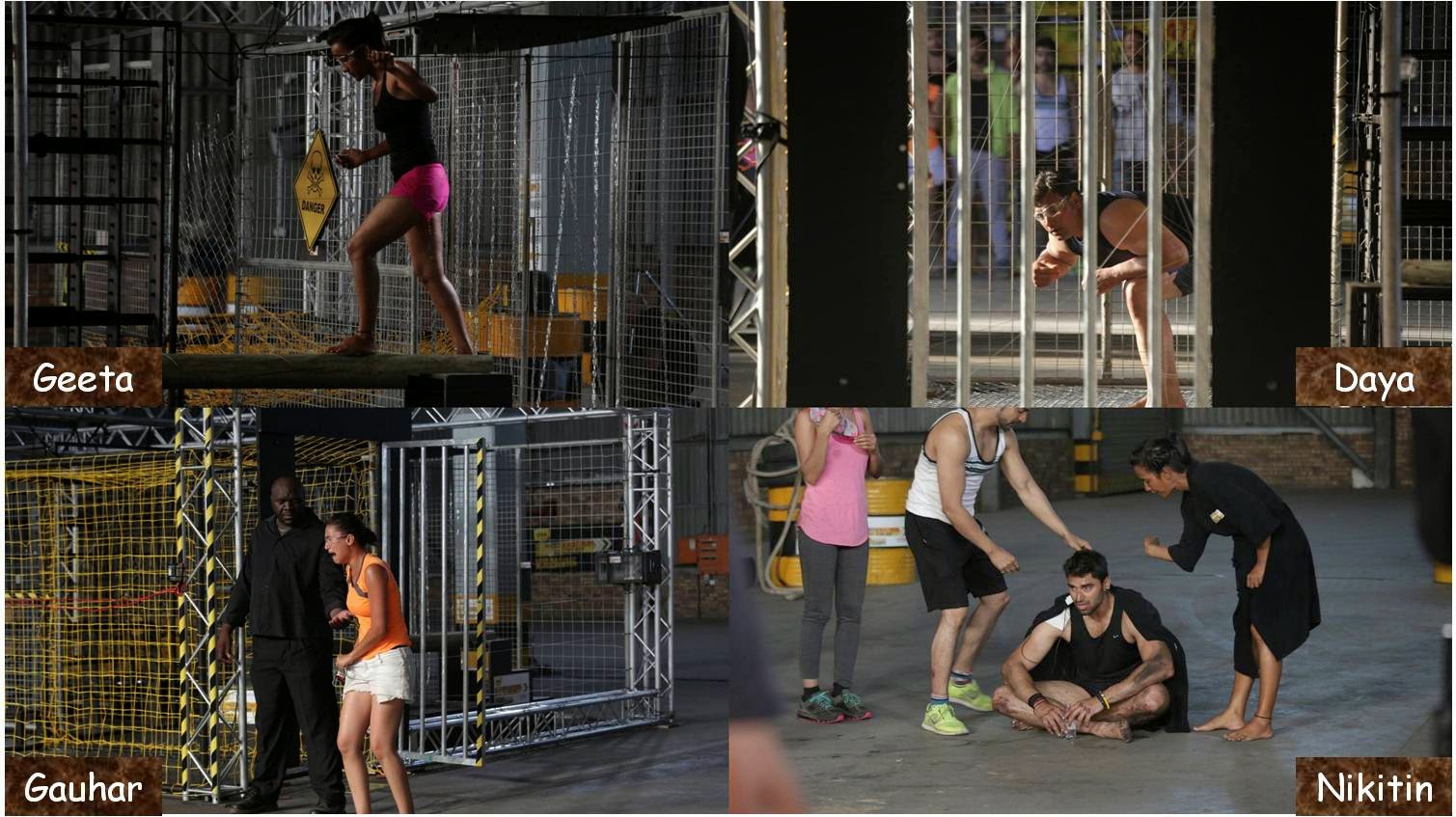 Khatron Ke Khiladi Geeta, Daya, Gauhar and Nikitin during Shock Therapy stunt Khatron Ke Khiladi contestants Geeta, Daya, Gauhar and Nikitin during and after electric Shock Therapy stunt