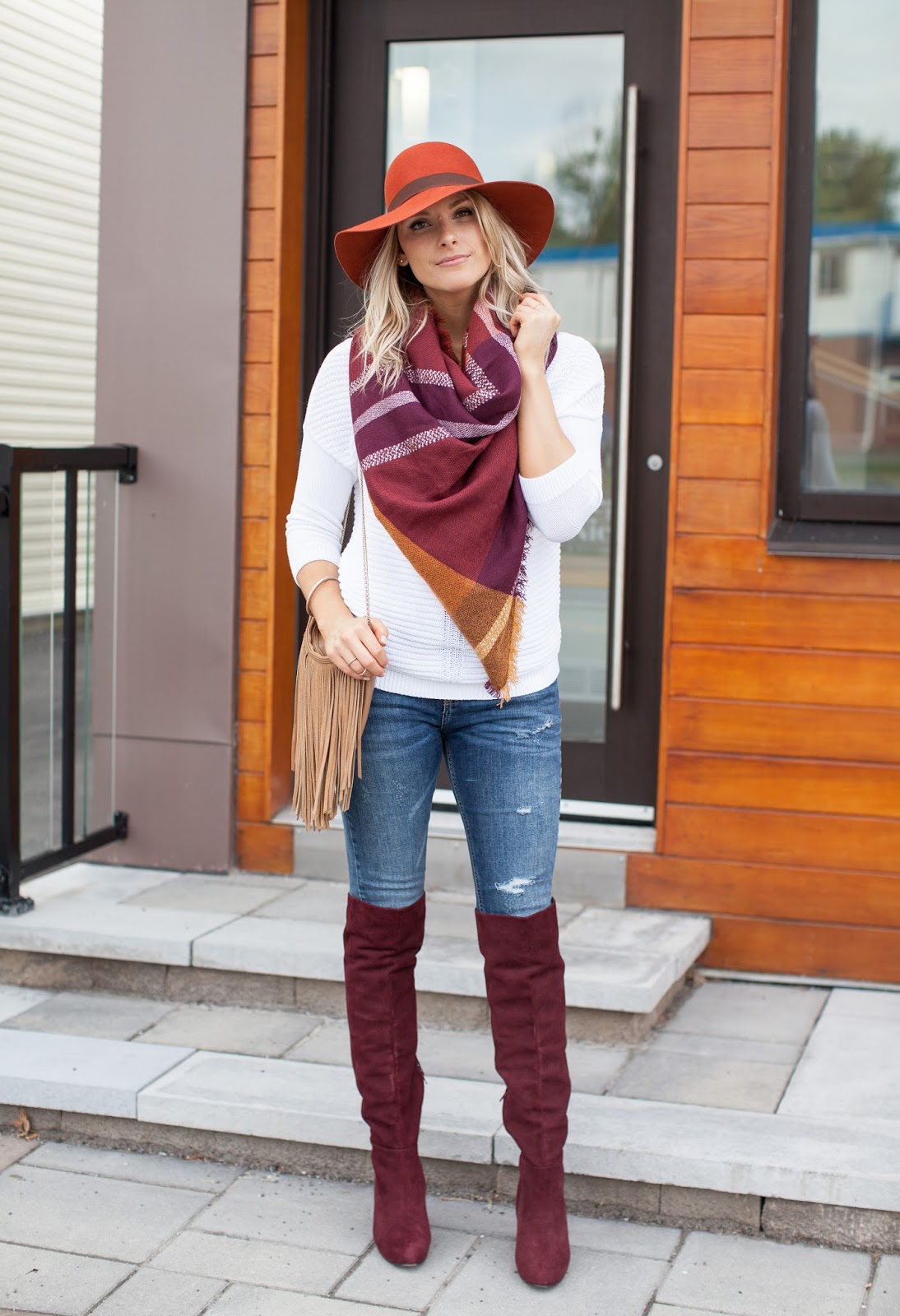 maroon over the knee boots