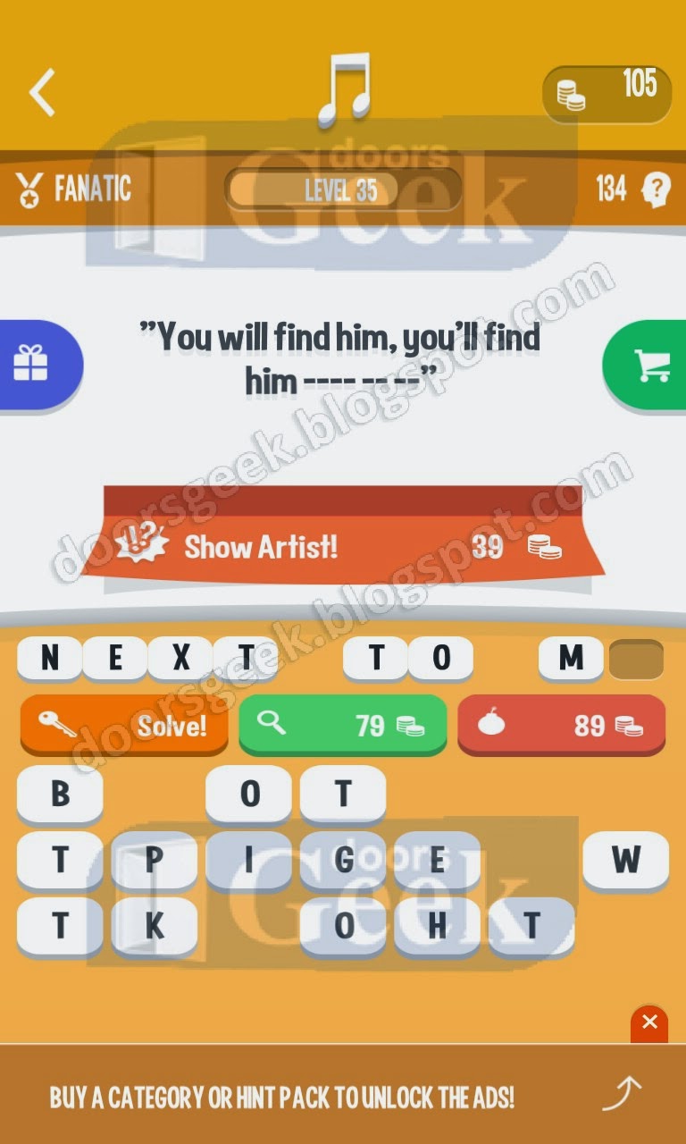 Song Quiz [Fanatic] Level 35 Answer Doors Geek