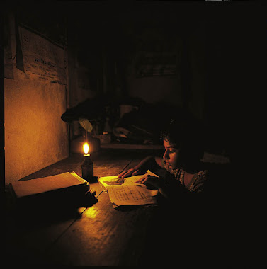 Studying with a Kerosene Lamp