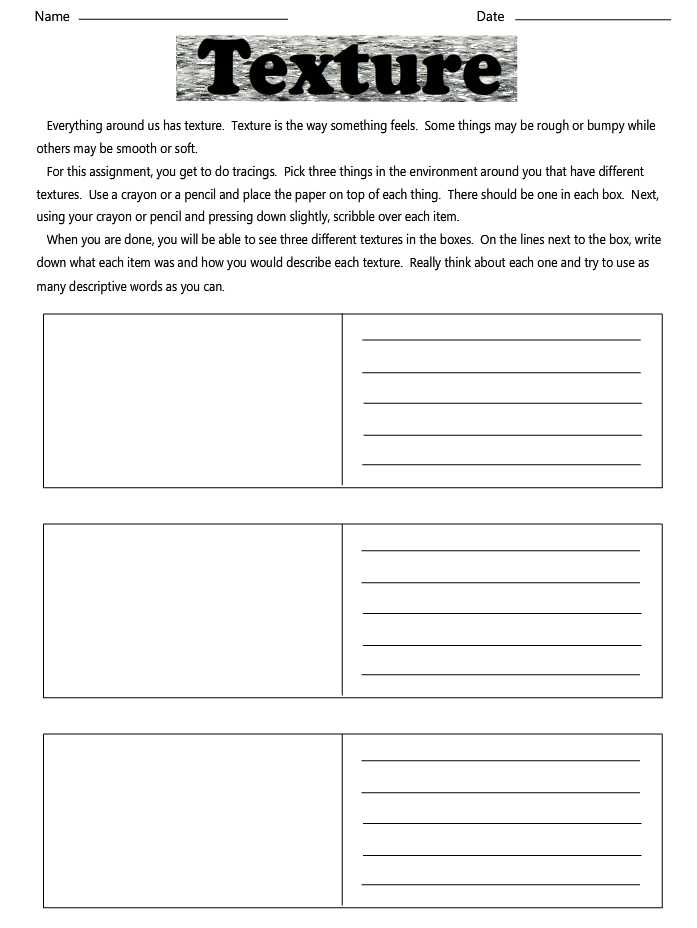 All Free Worksheets Different Textures